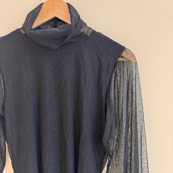 Sanctuary Midnight Hour Black Mock Neck Sheer Sleeve Swiss Dot Women Size S Mesh - Picture 8 of 12